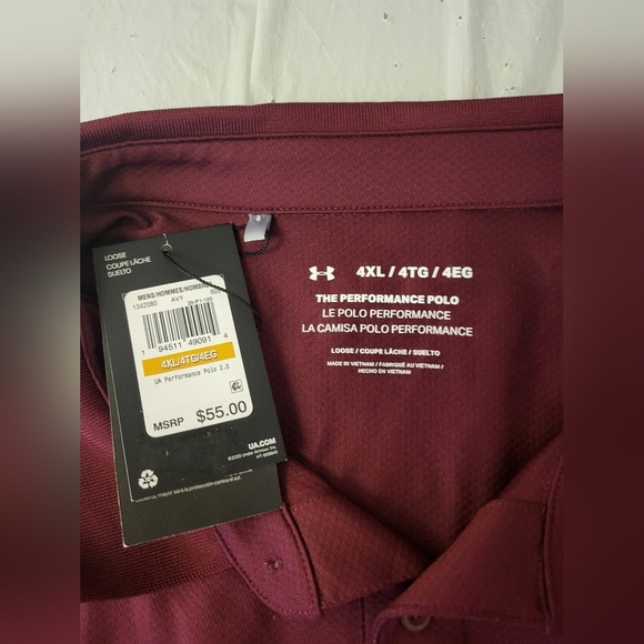 NEW- Under Armour Men's Burgundy Polo Shirt, Size 4XL - Picture 4 of 5